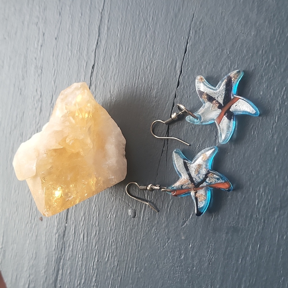 Glass Starfish Dangle Earrings Handcrafted Handmade Blown Glass Ea…